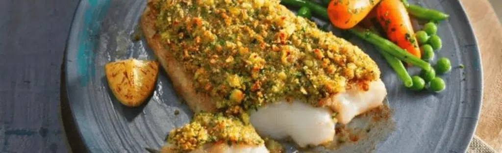Filet de poisson en croûte d'épeautre et herbes
